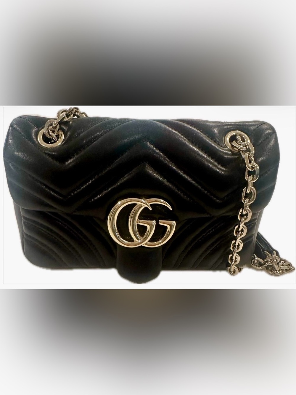 Gucci Black Quilted Leather Shoulder Bag with Gold Double G